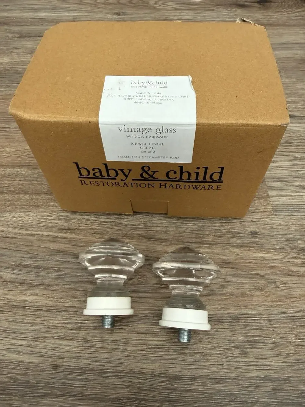 Restoration Hardware Baby & Child Vintage Glass Newel Finials Clear Set of 2 NIB